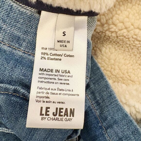 Anthropologie Le Jean Alina Faux Sherpa Coat Size Small Denim Jacket Western - Picture 10 of 10